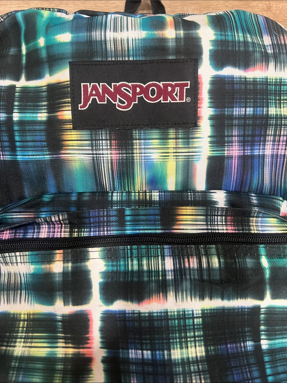 NWOT JanSport Backpack Black Multi Short Circuit Glitch Plaid - Picture 2 of 3